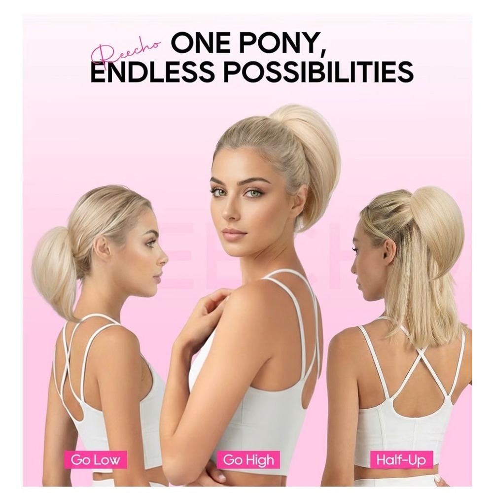 NEW 8" Short Ponytail Extension Mini Claw Clip Drawstring Medium Blonde 60/22